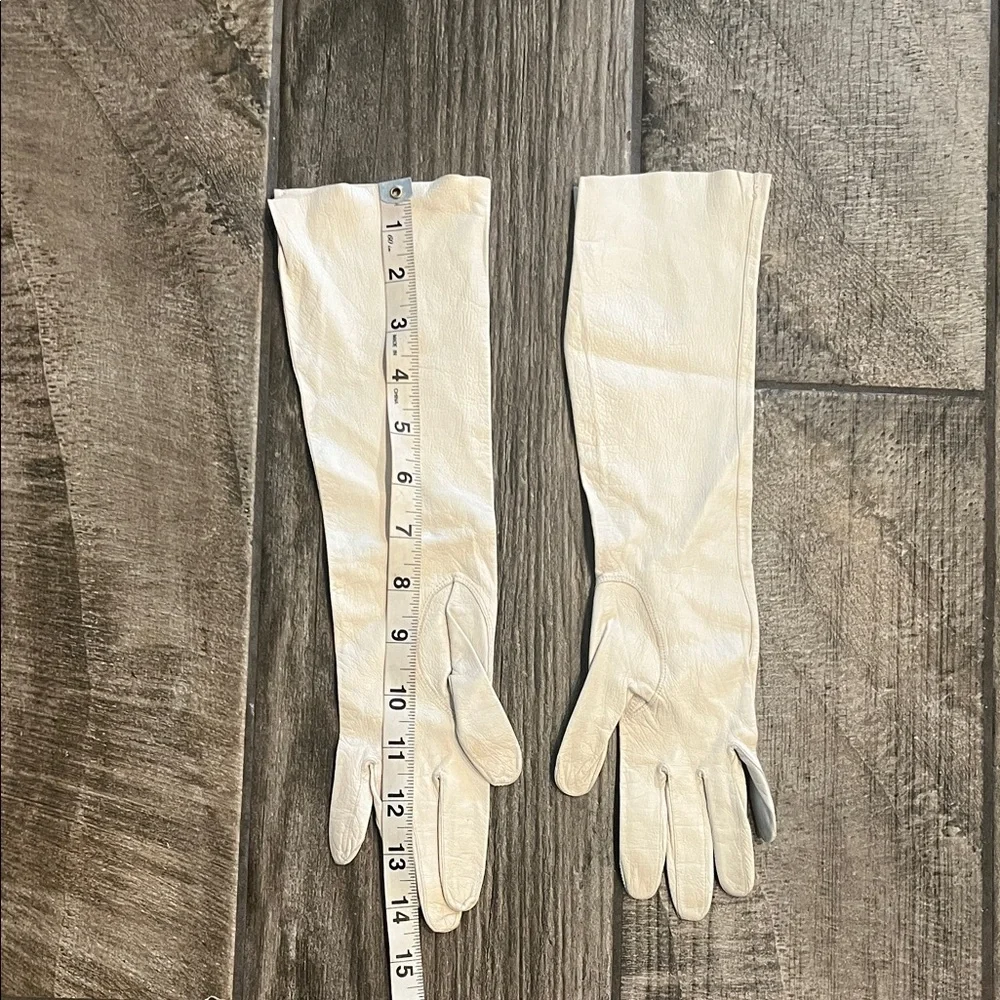 Vintage White Long kid Leather Opera Gloves